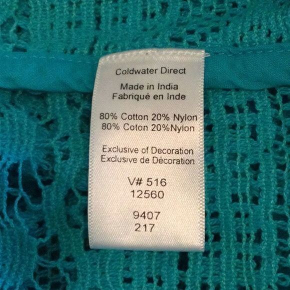 COLDWATER Creek Turquoise Lace Open Weave Swimsuit Cover Tunic L 14 - Picture 8 of 10